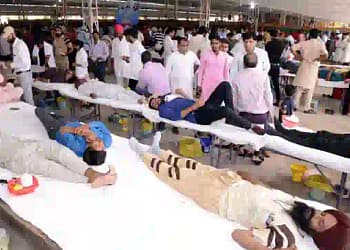 Devotees donating blood