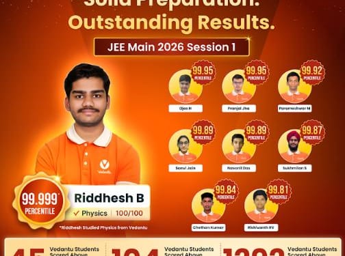 Vedantu Delivers Standout JEE Main 2026 Results with 1292 Students Scoring Above 90 Percentile